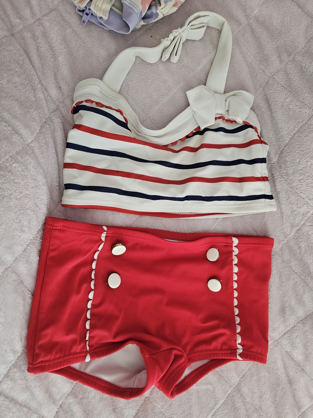 Janie and Jack Red, White & Navy Striped Two-Piece Swim Set